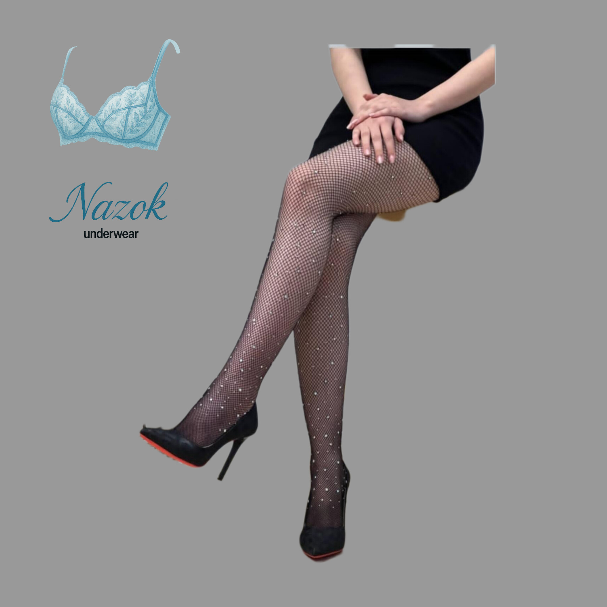 جوراب شلواری زنانه فاق بسته نگین دار رنگ مشکی سوراخ متوسط