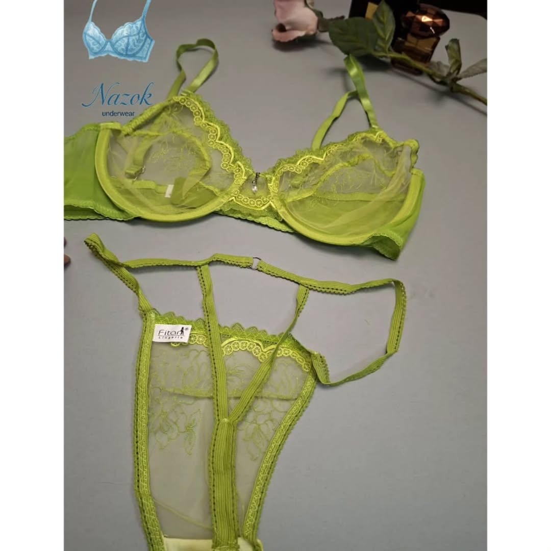 ست سوتین و شورت زنانه فیتن، رنگ سبز طبیعت، سایز ۸۰ و ۸۵، طراحی شیک و راحت با حس آرامش طبیعت