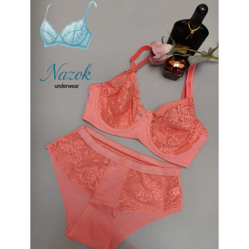 ست سوتین و شورت زنانه پانیذ رنگ گلبهی مایل به نارنجی، سایز ۷۵ ۸۰ ۹۰ شیک و راحت برای استفاده روزمره و مهمانی