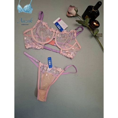 ست سوتین و شورت زنانه TRT تورگاز گلبهی یاسی، زیر فنردار با قلاب وسط، شیک، ملیح و راحت برای استفاده روزمره