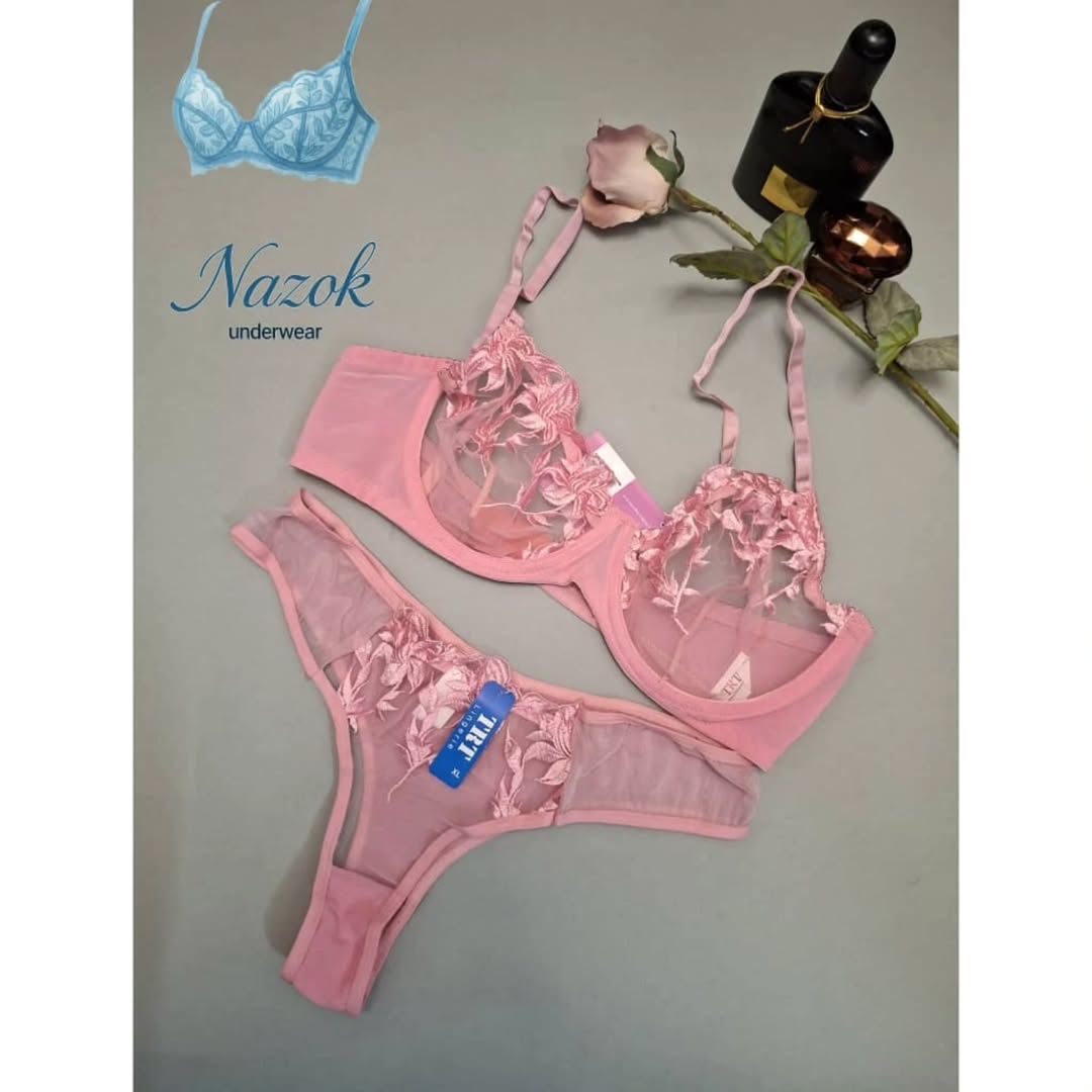 ست سوتین و‌شورت زنانه برند TRT زیر فنر دار تور گاز گل درشت کاپ B سایز ۷۵ ۸۰ ۸۵ ۹۰