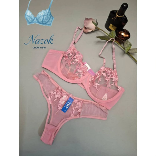 ست سوتین و شورت زنانه TRT زیر فنردار با تور گاز گلدرشت صورتی پررنگ، جذاب، شیک و راحت برای روزهای پر از اعتماد به نفس