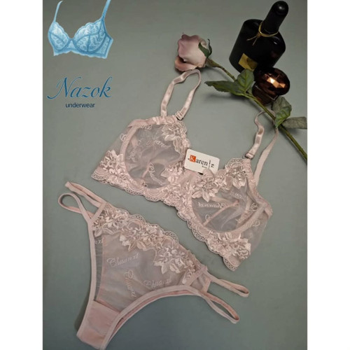 ست سوتین و شورت زنانه تور گاز صورتی کمرنگ برند کارن، سایز ۷۵ تا ۹۰، شیک و راحت برای استفاده روزمره