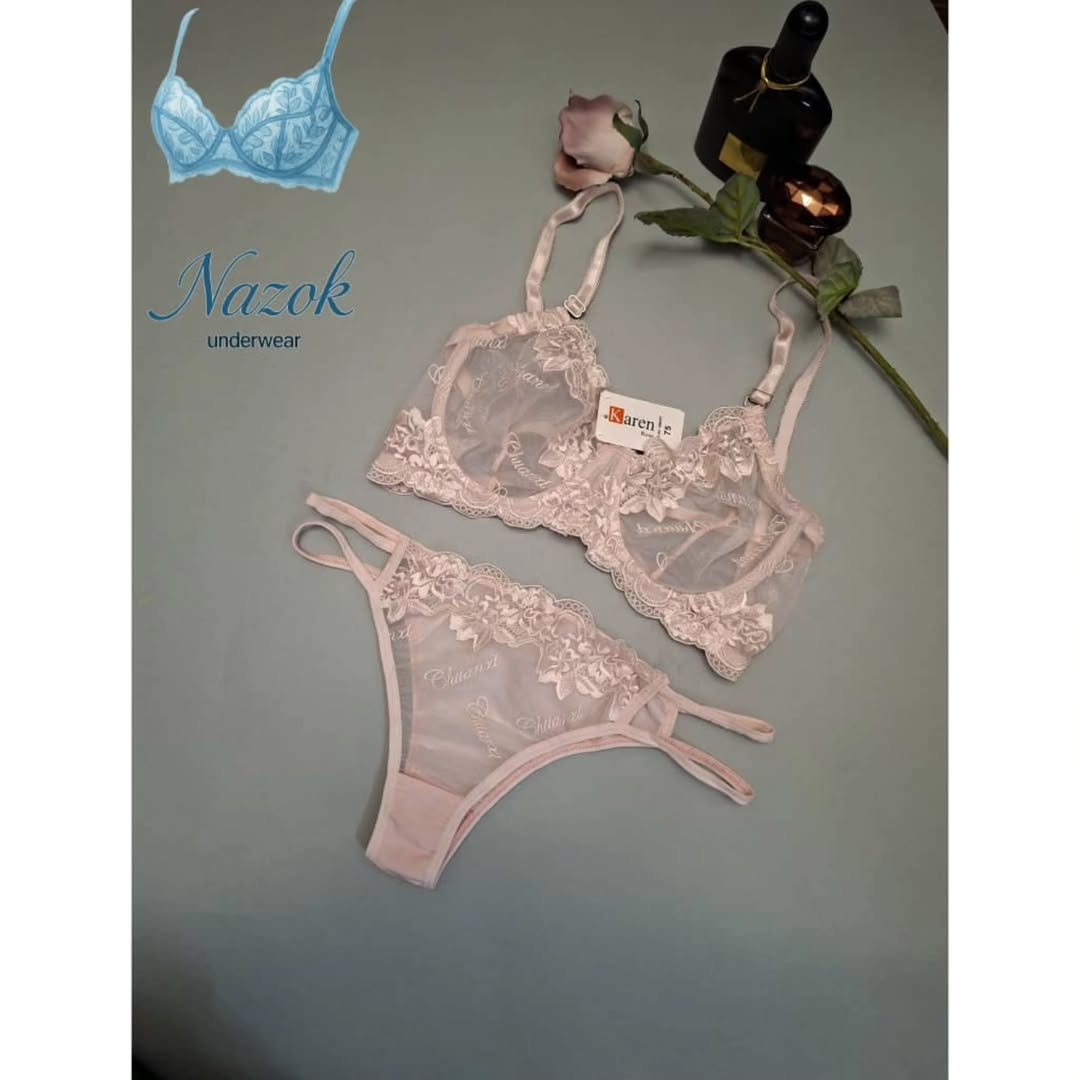 ست لباس زیر زنانه تور گاز صورتی، برند کارن، سایز ۷۵ تا ۹۰، طراحی لطیف و شیک