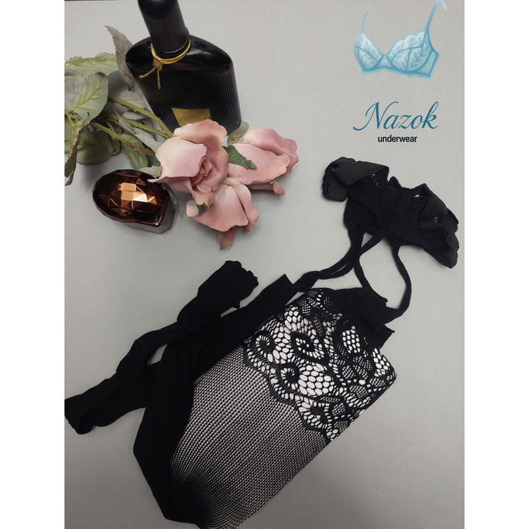 جوراب شلواری مشکی زنانه MOZE با فاق باز و طرح فانتزی